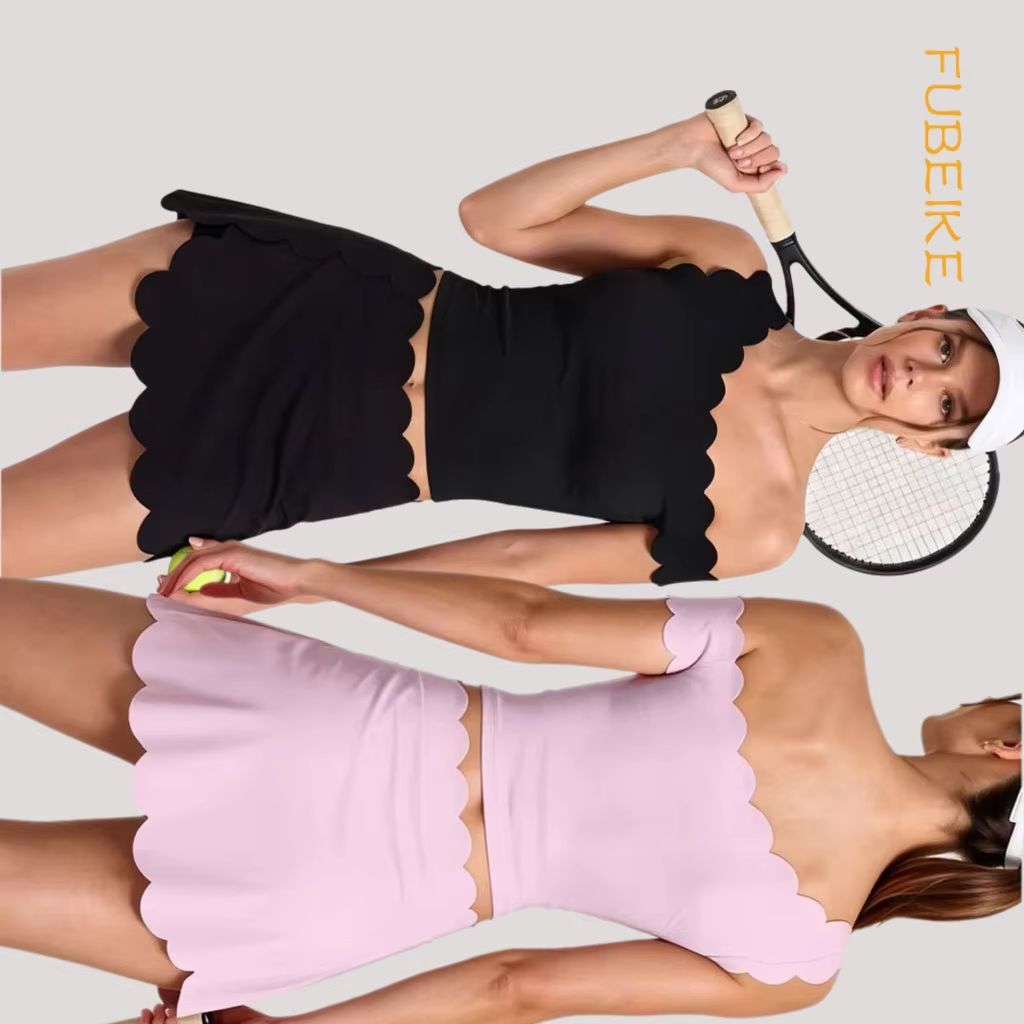 Pilates Yoga One - 女性用スカラップエッジワンショルダーパッド入りワークアウトクロップトップ、ブラッシュドスリムフィットスポーツトップ、テニス、ヨガ、ピラティス、アクティブウェアトレーニング用